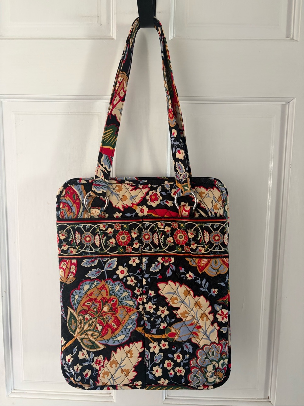 Vera Bradley Quilted Floral Tote in Black, Red, Cream and Blue